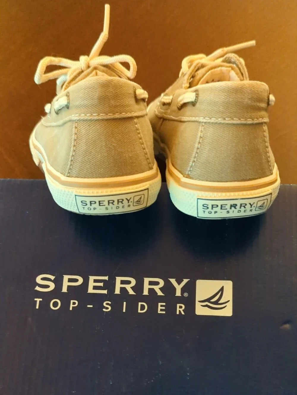 Sperry Kids Tan Canvas Boat Shoes with White Soles